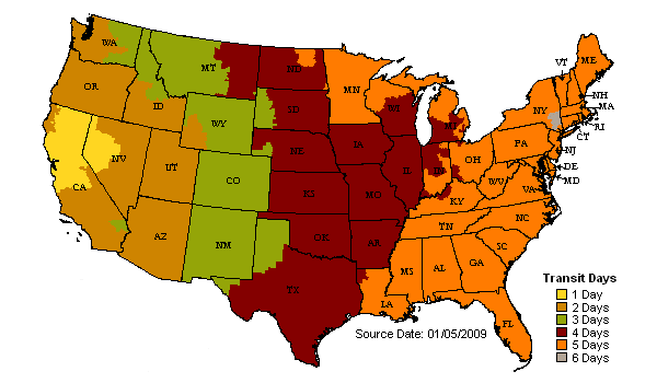 UPS Time In Transit Map